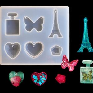 Eiffel tower Silicone Mold for resin with hole, perfume bottle mold, butterfly pendent resin molds,Heart resin molds for jewelry