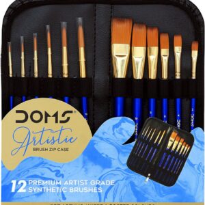 DOMS 12 Artistic Brushes With Zip Case Pouch