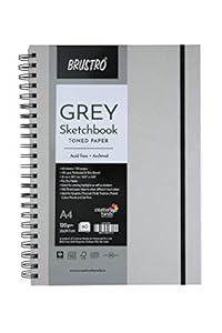 BRUSTRO Toned Paper - Grey Sketchbook | A4, 120 GSM | 60 Sheets/120 Pages