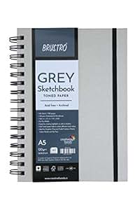BRUSTRO Toned Paper - Grey Sketchbook | A5, 120 GSM | 60 Sheets/120 Pages |Wiro Bound