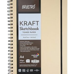 Brustro Toned Paper - Kraft Sketchbook, Wiro Bound, Size A4, 100GSM. (100 Sheets) 200 Pages