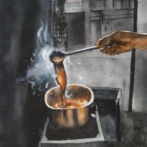 Water colour on paper  "Tea making"