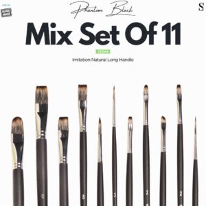 Stationerie Mix Set Of 11 Long Handle (3rd Gen Aquasync Natural Imitation Vegan Bristle)