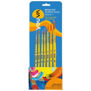 Navneet Youva Synthetic Round Brush Set - For Students & Artists, Brush No. 0, 2, 4, 6, 8, 10 & 12, 7 pcs