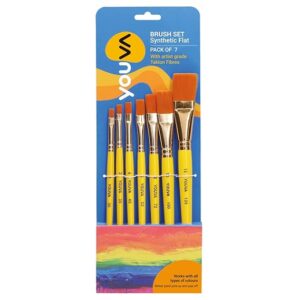 Navneet Youva | Pro Synthetic Flat Brushes for Students & Artists | Set of 7 | Pack Contains - Brush No. 1, 2, 4, 6, 8, 10 & 12