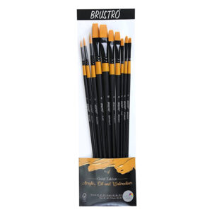BRUSTRO Artists Gold TAKLON Brushes for Oil Acrylics, and Watercolor. Set of 10