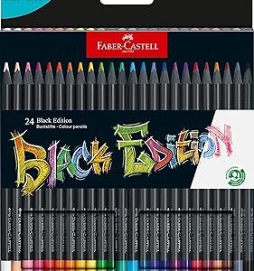 Faber-Castell Black Edition Colored Pencils ? 24 Count, Black Wood and Super Soft Core Lead, Coloring Pencils for Adult Coloring Books, Art Coloring Pencils
