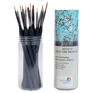 BRUSTRO Watercolour & Acrylic Miniature Brush Synthetic Hair, Wood Watercolour, Gouache, Acrylic, (Pack of 12)
