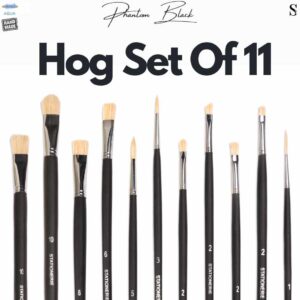 Stationerie Artists’ Mix Hog White Brush Set Of 11, Long Handle 11” Matte
