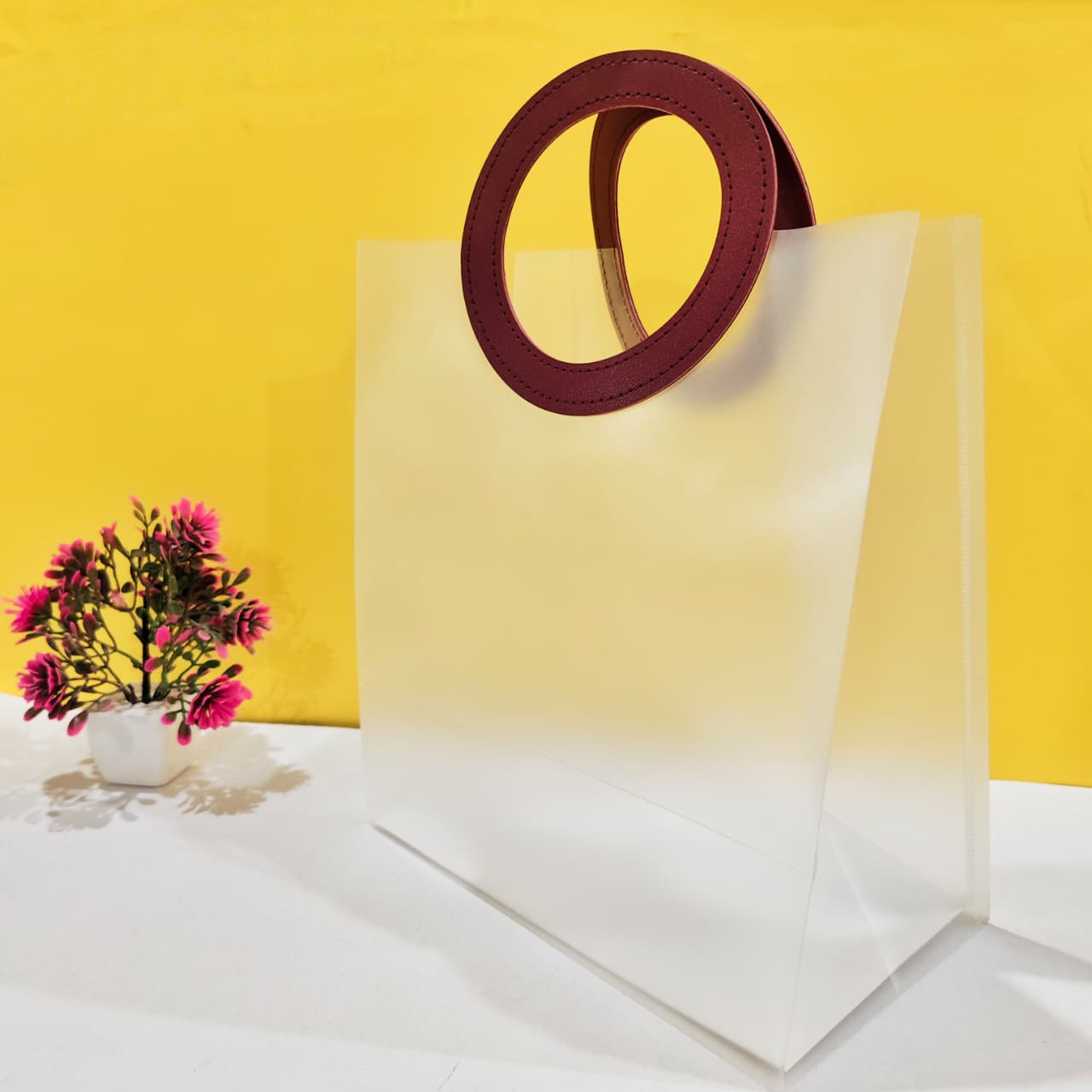 Frosted Bag with Round Brown Handle
