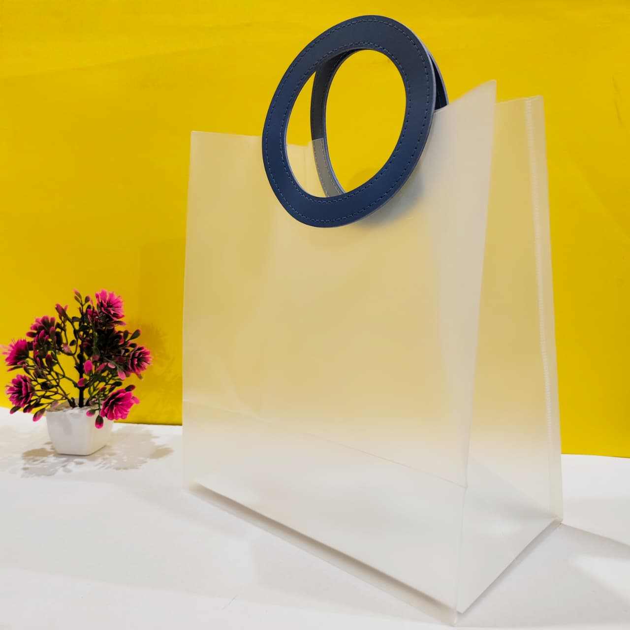 Frosted Bag with Round Blue Handle